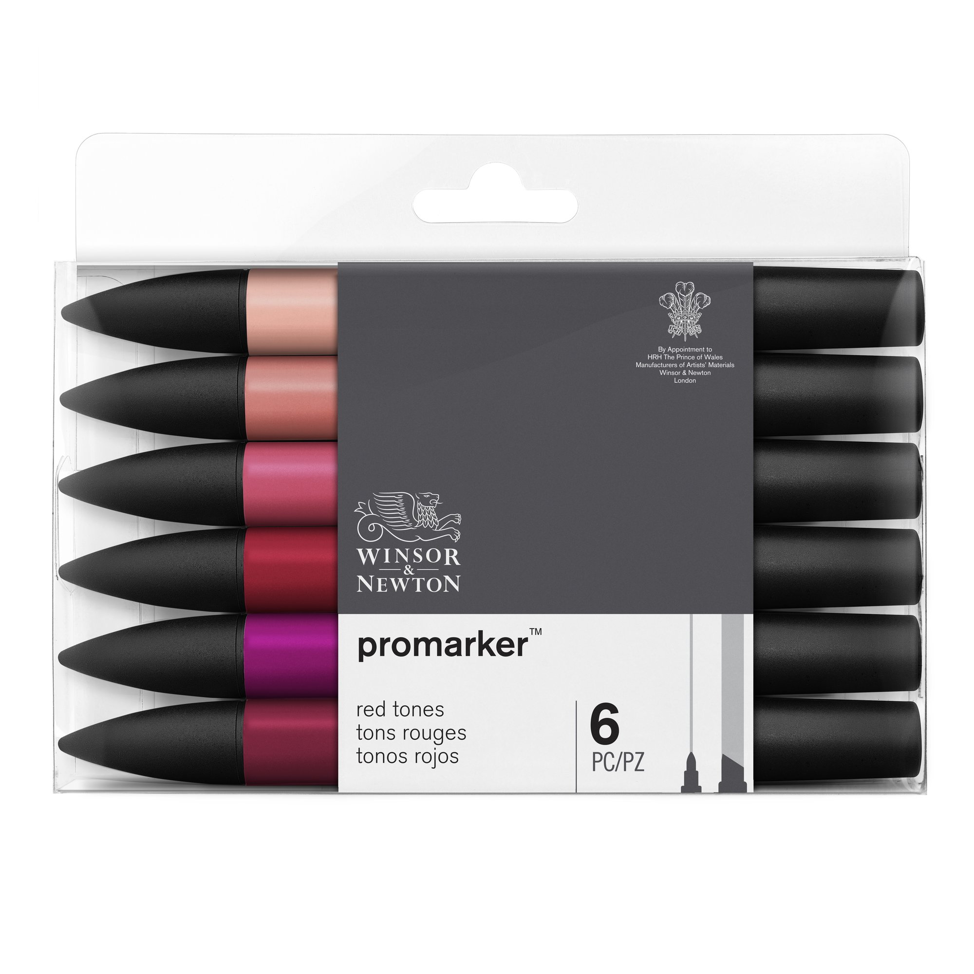 Winsor & Newton Promarker Graphic Drawing Pens Red Tones Set of 6 Markers